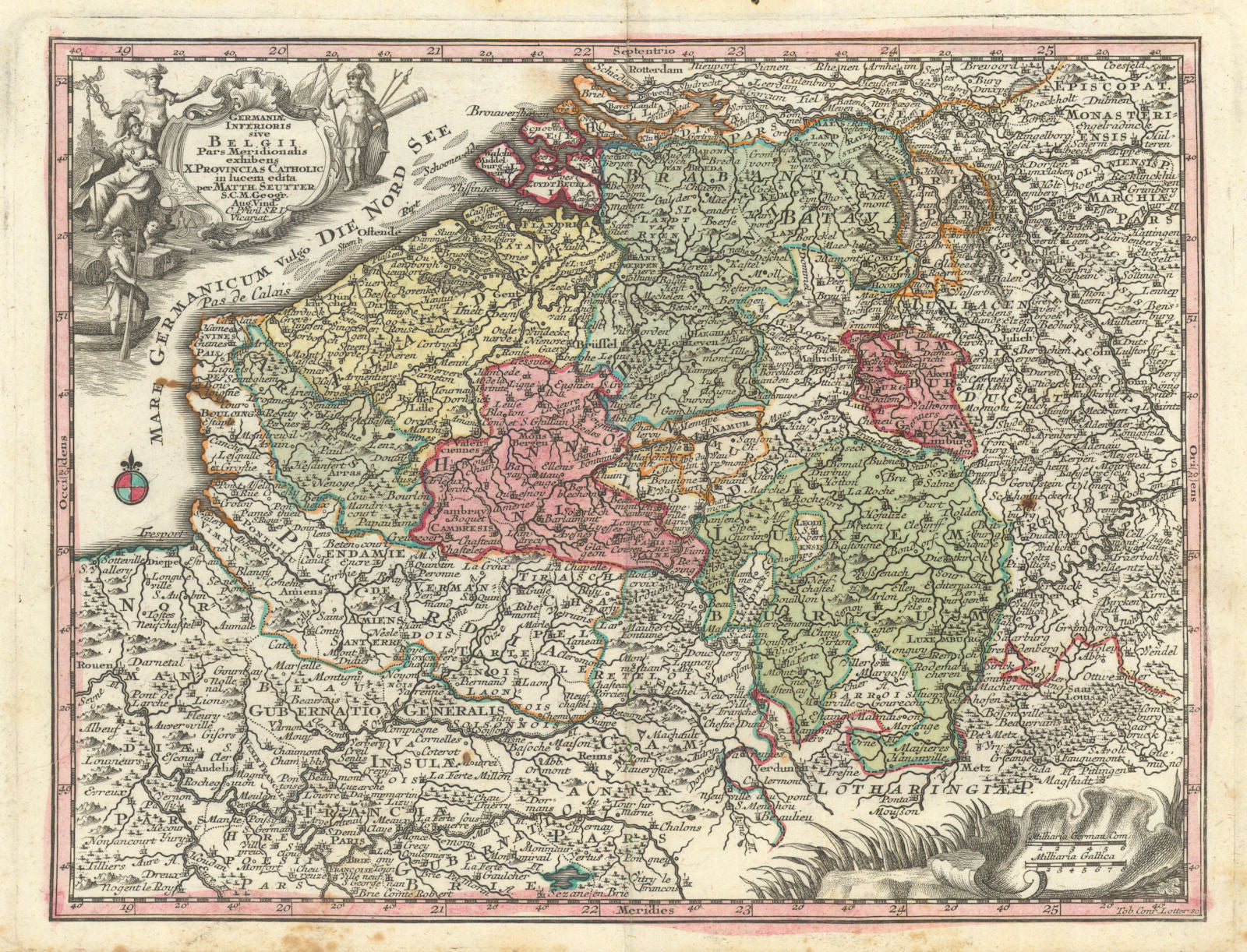 Germaniae Inferioris sive Belgii Pars Meridionalis… Belgium. Seutter c1744 map